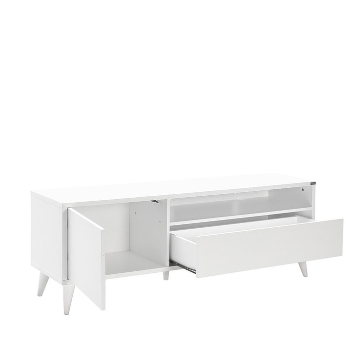 Hanah Home Soporte de TV Tvr-511-Dd-1 Blanco, Tablero de Partículas Recubierto de Melamina, Mueble Salón Elegante y Moderno con Amplio Almacenamiento